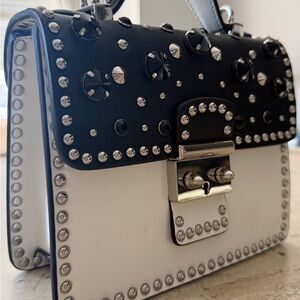 Studded Two-Tone Top-Handle Bag